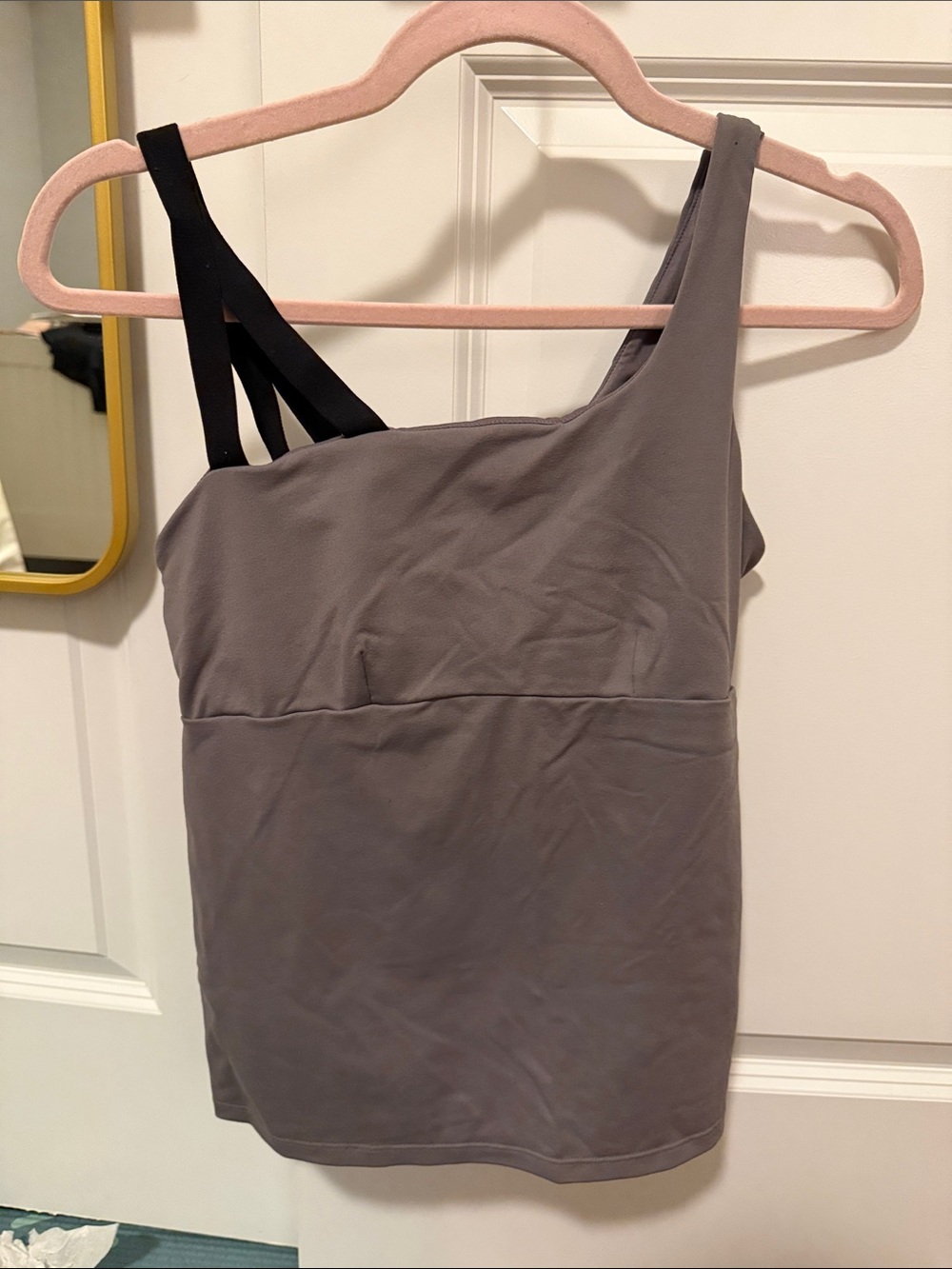 ALO Yoga One-Shoulder Taupe Dress with Black Straps